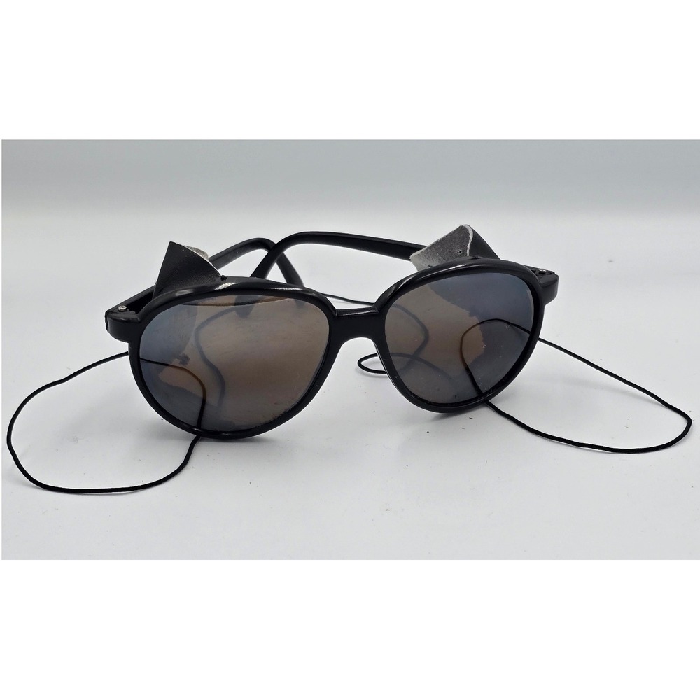 Vintage 70's Alpine Glacier Sunglasses Black Leather Side Shields Mountaineering